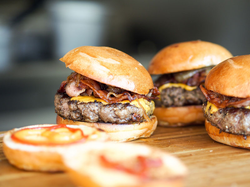 Close-up of appatizing burgers and buns